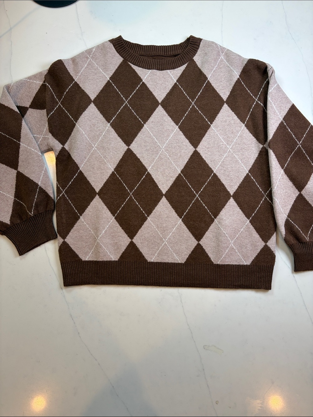 Classic Argyle Crewneck Sweater - Brown/Cream
